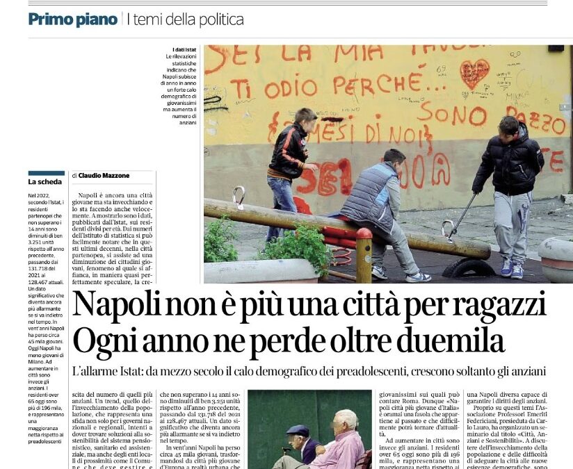 Interessante riflessione dell’ISTAT sul Corriere della Sera Mezzogiorno: Napoli non è una città per bambini e ragazzi, ogni anno ne perde duemila.